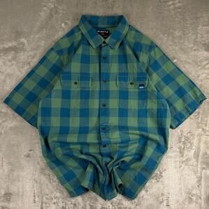 Kavu Flannel Shirt Men M Green Long Sleeve Plaid Button Up B16
